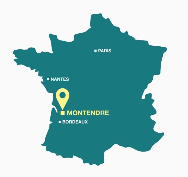 Map of France, location of Montendre